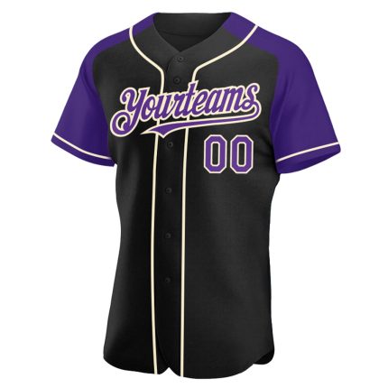 Custom Name and Number Baseball Jersey - Authentic Black Purple-Cream Raglan Sleeves Design Personalized Black Purple-Cream