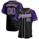 Custom Name and Number Baseball Jersey - Authentic Black Purple-Cream Raglan Sleeves Design Personalized Black Purple-Cream