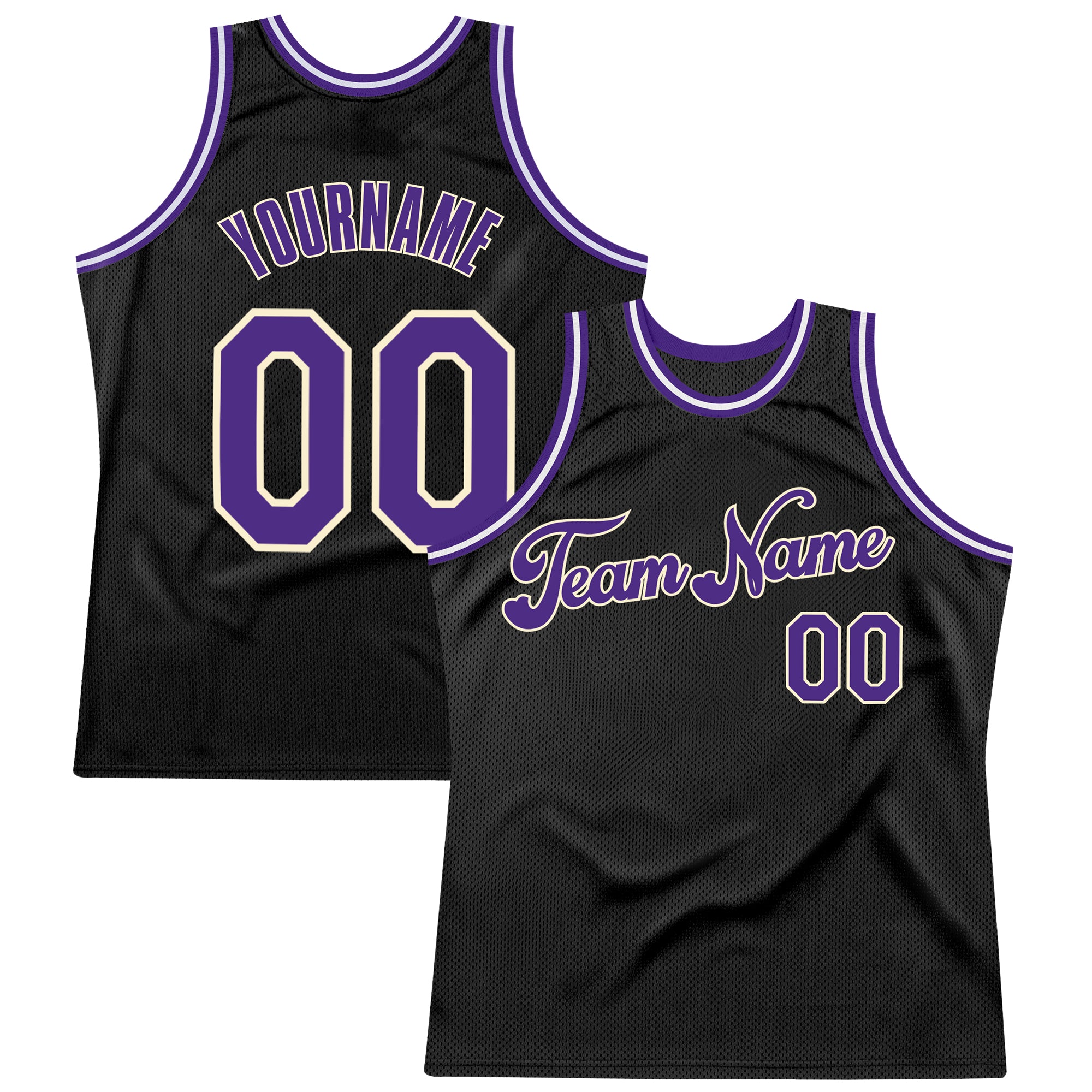 Custom Black Purple-Cream Basketball Jersey with Personalized Name and Number - Authentic Throwback Design Personalized Black