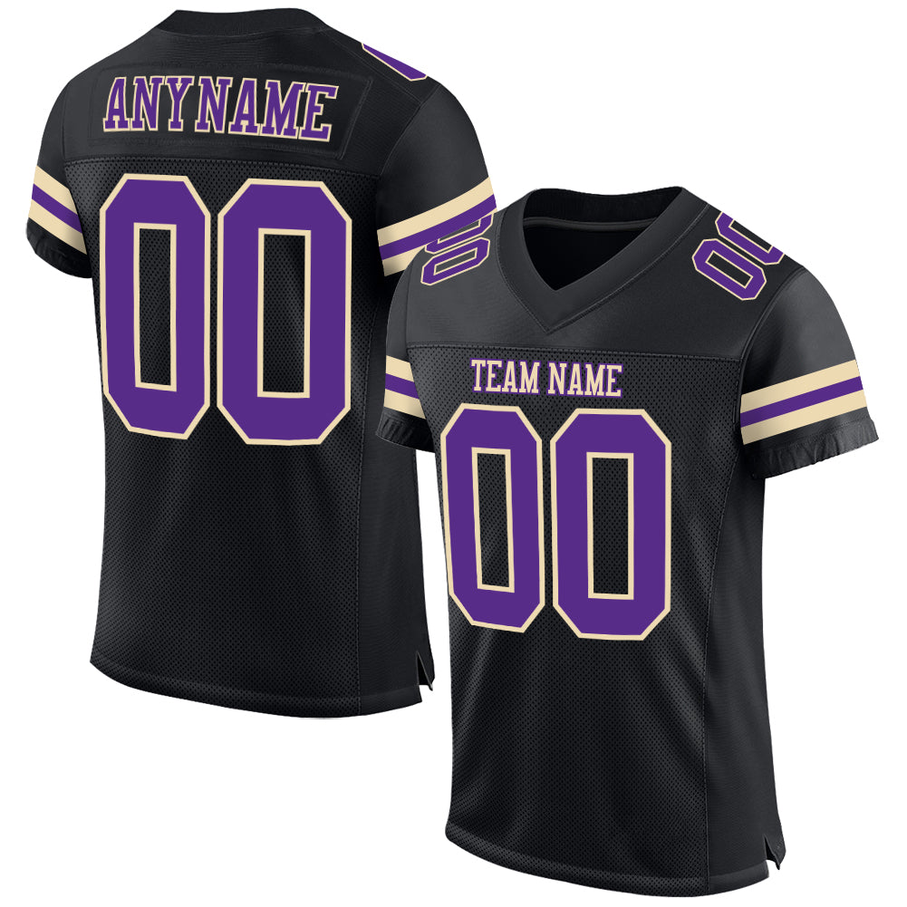 Customizable Football Jersey with Name and Number - Black Purple-Cream Mesh Authentic Team Design Personalized Black Purple-Cream