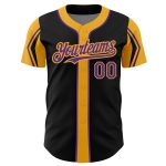Custom Name and Number Baseball Jersey in Black Purple-Gold, Personalized 3 Color Arm Shapes, Authentic Team Design Personalized