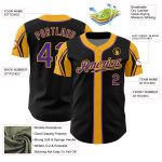 Custom Name and Number Baseball Jersey in Black Purple-Gold, Personalized 3 Color Arm Shapes, Authentic Team Design Personalized