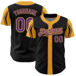 Personalized Black Purple Gold Baseball Jersey - 3 Colors, Arm Shapes Personalized Black Purple-Gold 3 Colors Arm Shapes