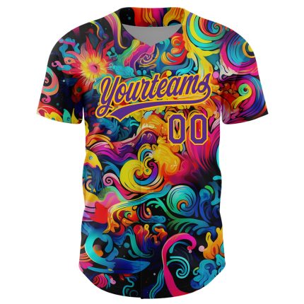 Personalized 3D Abstract Baseball Jersey Black Purple-Gold Design Personalized Black Purple-Gold 3D Abstract Painting Baseball