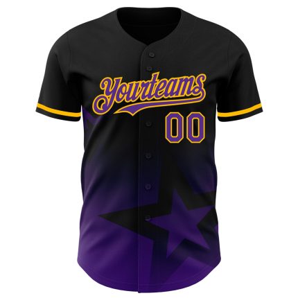 Personalized 3D Gradient Black Purple Gold Twinkle Star Baseball Jersey Personalized Black Purple-Gold 3D Gradient Style