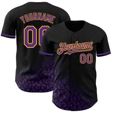 Personalized 3D Leopard Print Fade Black Purple Gold Baseball Jersey Fashion Personalized Black Purple-Gold 3D Leopard Print