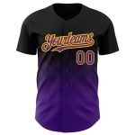 Custom Name and Number Authentic Baseball Jersey - Personalized Black Purple Gold 3D Gradient Square Pattern Design Personalized