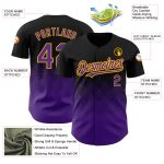 Custom Name and Number Authentic Baseball Jersey - Personalized Black Purple Gold 3D Gradient Square Pattern Design Personalized