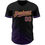 Custom Leopard Print Baseball Jersey - Personalized Black Purple Gold 3D Pattern with Name & Number Personalized Black Purple-Gold