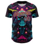 Personalized Rave Skull Baseball Jersey with Black Purple-Gold 3D Pattern, Custom Name & Number - Authentic Team Apparel