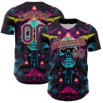 Personalized Rave Skull Baseball Jersey with Black Purple-Gold 3D Pattern, Custom Name & Number - Authentic Team Apparel