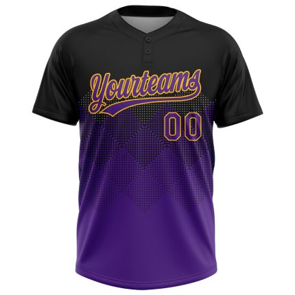 Personalized Custom Name and Number Black Purple Gold Softball Jersey Unisex 3D Pattern Gradient Square Shapes Personalized