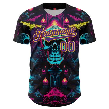 Personalized 3D Rave Skull Jersey in Black Purple Gold for Men - Stylish Baseball Shirt Personalized Black Purple-Gold 3D