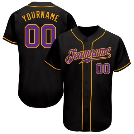 Personalized Black Purple and Gold Baseball Jersey - Authentic Team Apparel Personalized Black Purple-Gold Authentic Baseball