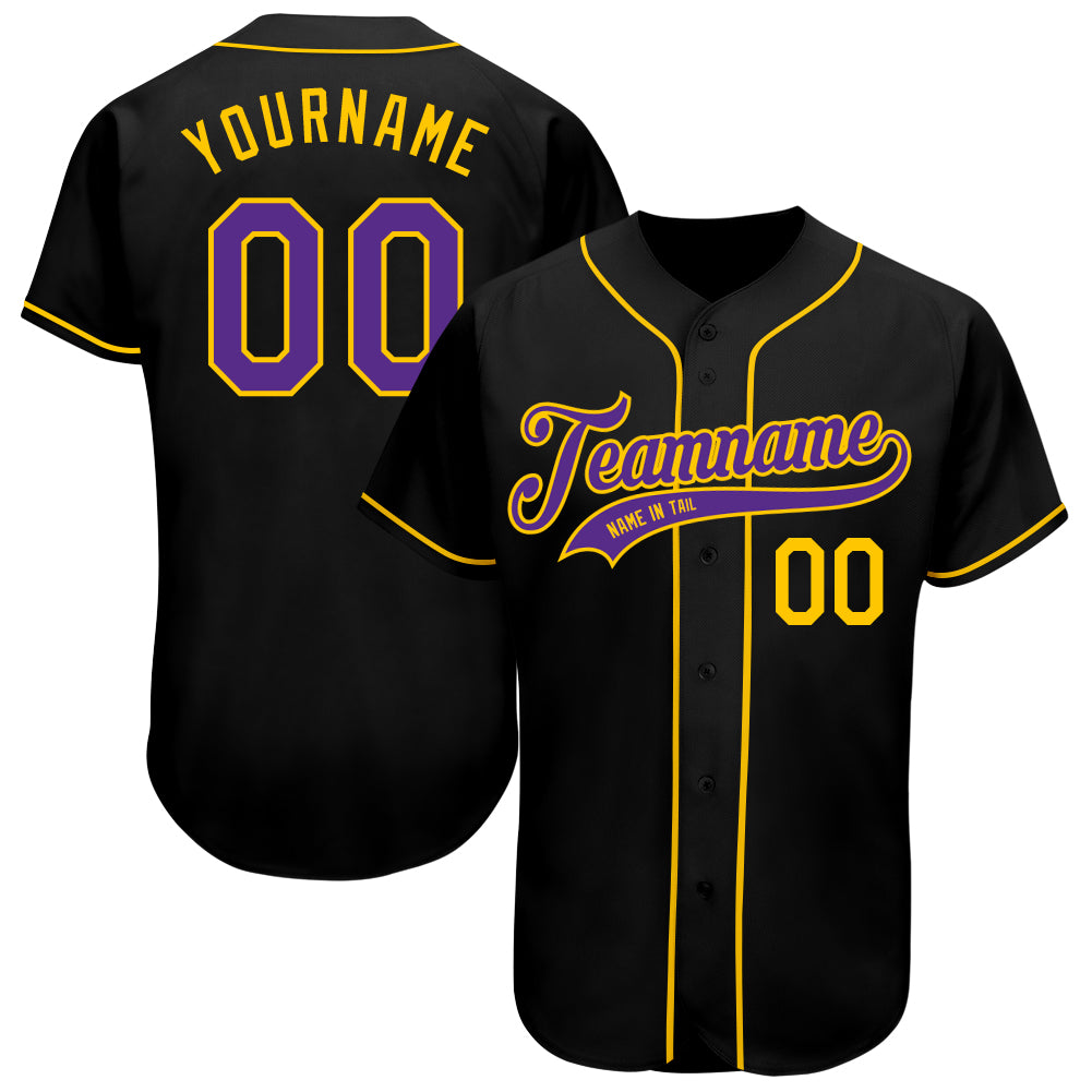 Custom Name Number Baseball Jersey - Personalized Black Purple Gold Authentic Team Jersey Personalized Black Purple-Gold