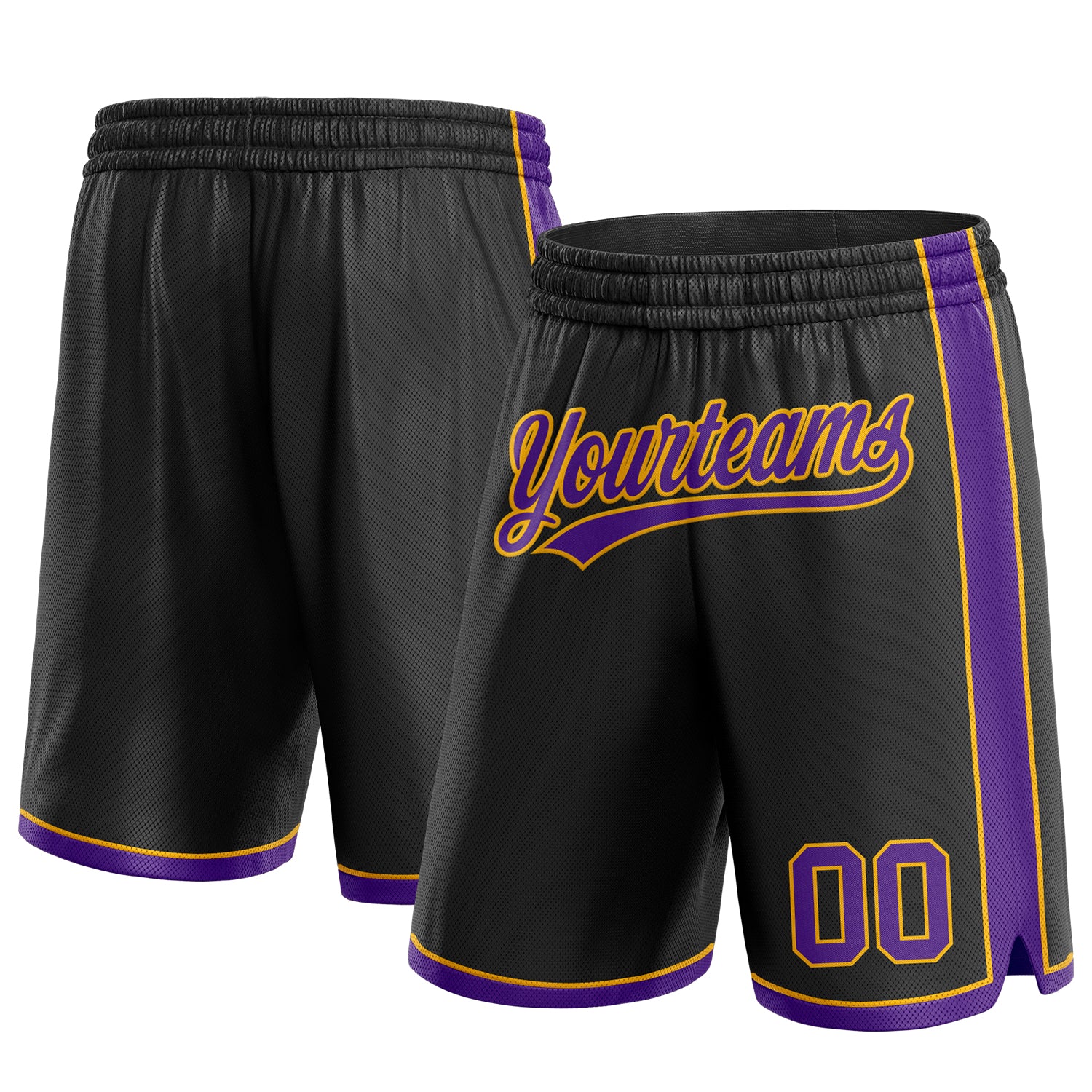 Custom Personalized Basketball Shorts with Team Name and Number - Black Purple Gold Authentic Design Personalized Black Purple-Gold