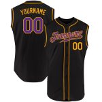 Custom Name Number Personalized Black Purple Gold Baseball Jersey - Authentic Sleeveless Team Jersey Personalized Black Purple-Gold