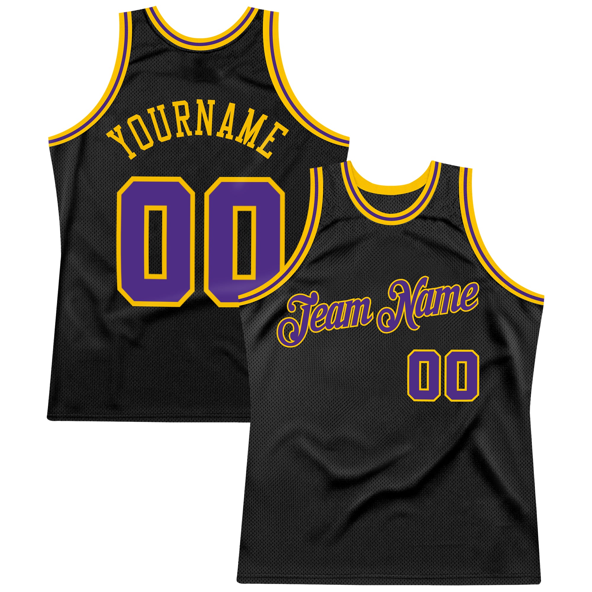 Custom Name Number Personalized Black Purple Gold Basketball Jersey Authentic Throwback Personalized Black Purple-Gold Authentic