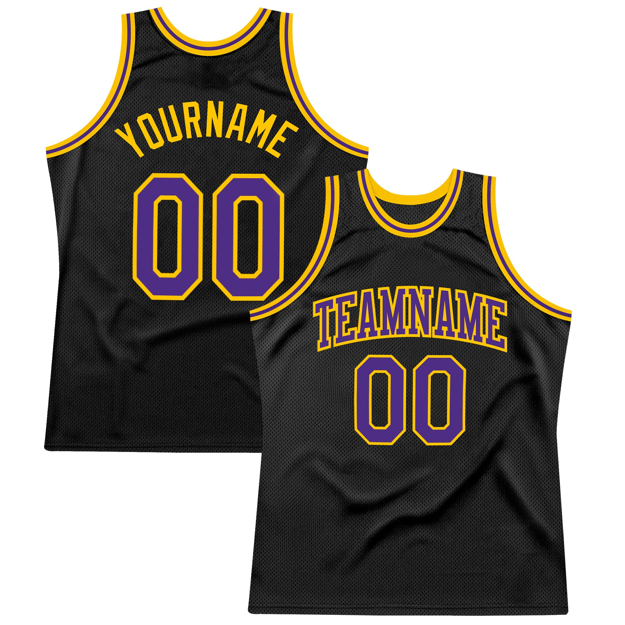 Personalized Black Purple Gold Basketball Jersey - Authentic Throwback Style Personalized Black Purple-Gold Authentic Throwback