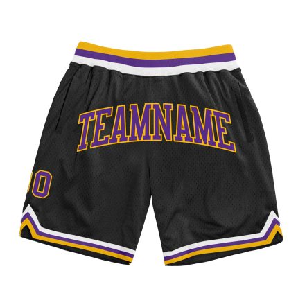 Custom Name and Number Personalized Black Purple-Gold Basketball Shorts - Authentic Throwback Style Personalized Black Purple-Gold