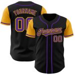 Custom Two Tone Baseball Jersey with Personalized Name and Number - Black Purple Gold Authentic Team Wear Personalized Black