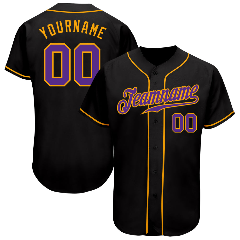 Personalized Black Purple Gold Baseball Jersey for Men and Women 2 Personalized Black Purple-Gold Baseball Jersey 2
