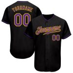 Custom Black Purple Gold Baseball Jersey for Men and Women Personalized Black Purple-Gold Baseball Jersey 3