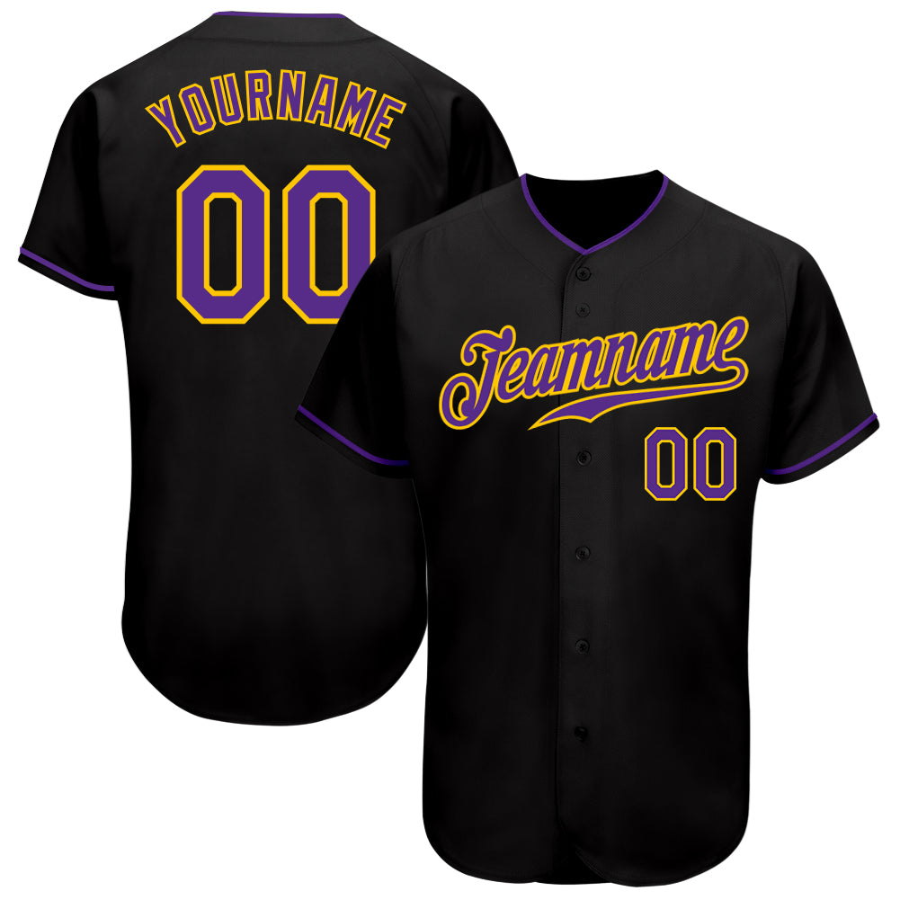 Custom Black Purple Gold Baseball Jersey for Men and Women Personalized Black Purple-Gold Baseball Jersey 3