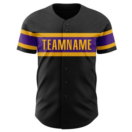 Personalized Baseball Jersey Black Purple Gold - Custom Name & Number 6 Personalized Black Purple-Gold Baseball Jersey 6