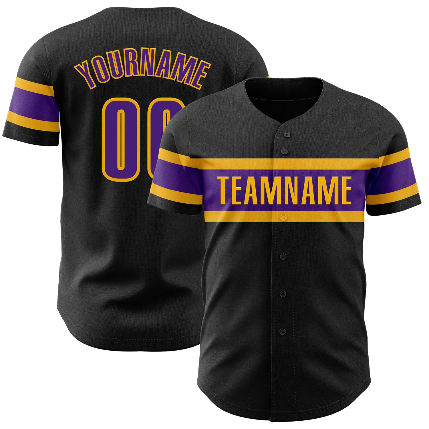 Personalized Baseball Jersey Black Purple Gold - Custom Name & Number 6 Personalized Black Purple-Gold Baseball Jersey 6