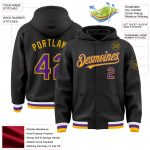 Personalized Bomber Jacket Black Purple Gold Full-Snap Varsity Letterman Hoodie Personalized Black Purple-Gold Bomber Full-Snap