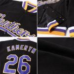 Personalized Black Purple Gold Varsity Letterman Bomber Jacket Full-Snap Personalized Black Purple-Gold Bomber Full-Snap