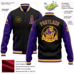 Personalized Black Purple Gold Bomber Varsity Letterman Two Tone Jacket Size 4 Personalized Black Purple-Gold Bomber Full-Snap