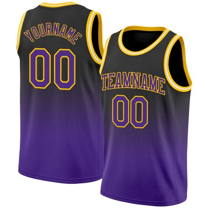 Personalized Black Purple Gold Fade Basketball Jersey for Men and Women Personalized Black Purple-Gold Fade Fashion Basketball