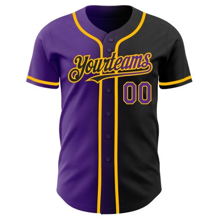 Custom Black Purple Gold Gradient Fashion Baseball Jersey Personalized Black Purple-Gold Gradient Fashion Baseball Jersey