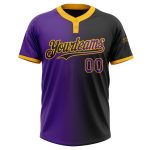 Custom Softball Jersey Unisex Gradient Black Purple Gold Fashion Two-Button Design Personalized Black Purple-Gold Gradient
