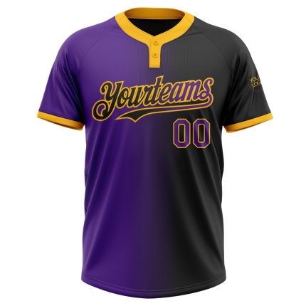Custom Name and Number Unisex Softball Jersey - Personalized Black Purple Gold Gradient Two-Button Fashion Team Jersey Personalized
