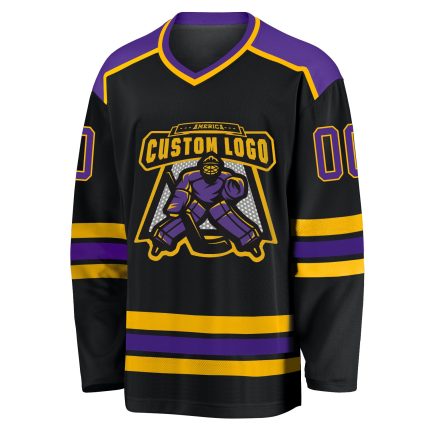 Personalized Black Purple Gold Hockey Jersey for Men and Women - Customizable Sports Apparel Personalized Black Purple-Gold