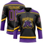 Personalized Gold Black Purple Hockey Lace Neck Jersey for Men and Women Personalized Black Purple-Gold Hockey Lace Neck