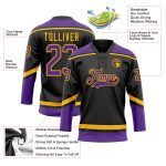 Personalized Gold Black Purple Hockey Lace Neck Jersey for Men and Women Personalized Black Purple-Gold Hockey Lace Neck