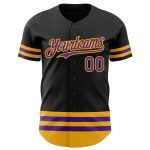 Personalized Purple Gold Striped Baseball Jersey - Custom Black Jersey for Fans Personalized Black Purple-Gold Line Baseball