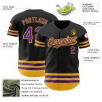 Personalized Purple Gold Striped Baseball Jersey - Custom Black Jersey for Fans Personalized Black Purple-Gold Line Baseball