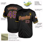 Custom Black Purple Gold Baseball Jersey with Personalized Name & Number - Authentic Throwback Style Personalized Black Purple-Gold