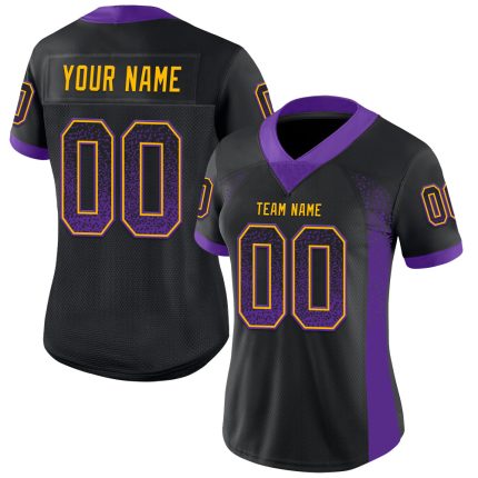 Custom Name Number Personalized Black Purple Gold Fashion Football Jersey - Mesh Drift Team Personalized Black Purple-Gold
