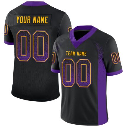 Custom Name Number Personalized Black Purple Gold Fashion Football Jersey - Mesh Drift Team Personalized Black Purple-Gold