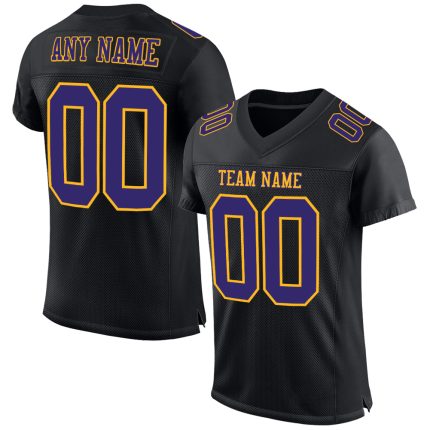 Personalized Black Purple Gold Football Jersey for Men and Women - Customizable Mesh 2 Personalized Black Purple-Gold Mesh