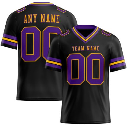 Custom Black Purple Gold Mesh Football Jersey for Men and Women Personalized Black Purple-Gold Mesh Football Jersey 3