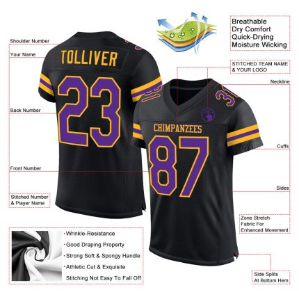 Custom Black Purple Gold Mesh Football Jersey Personalized Design Personalized Black Purple-Gold Mesh Football Jersey