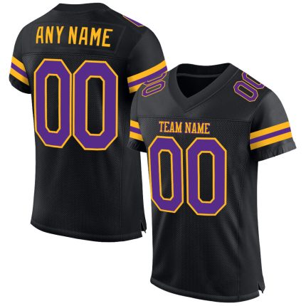 Custom Black Purple Gold Mesh Football Jersey Personalized Design Personalized Black Purple-Gold Mesh Football Jersey