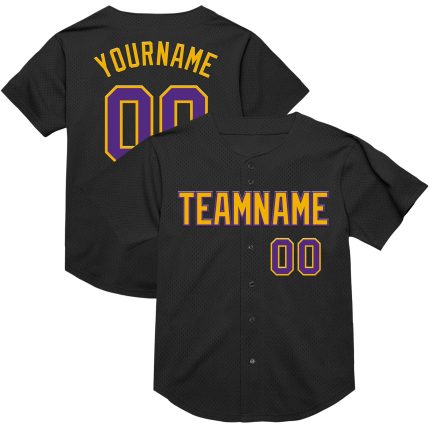 Personalized Black Purple Gold Baseball Jersey - Throwback Mesh Style 2 Personalized Black Purple-Gold Mesh Throwback Baseball